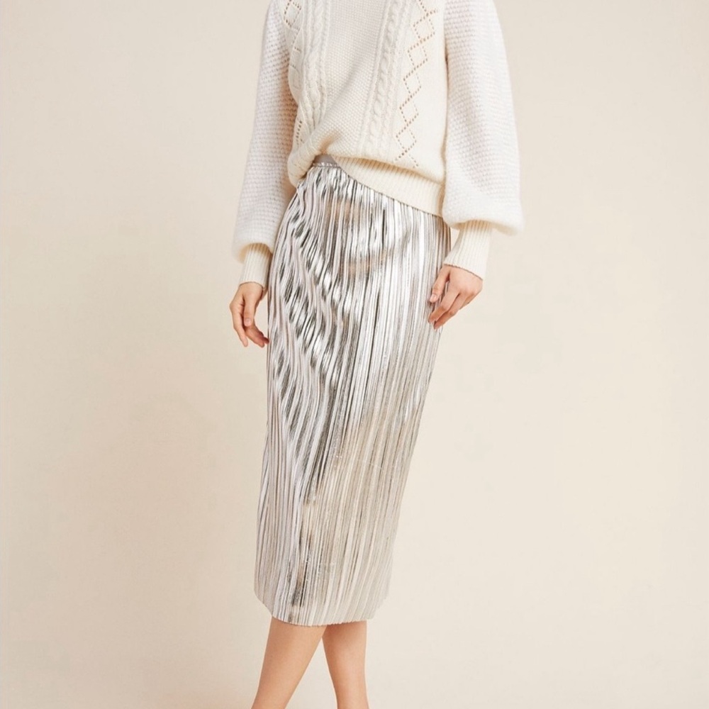 MAEVE for Anthropologie Silver Metallic Skirt SZ 8.